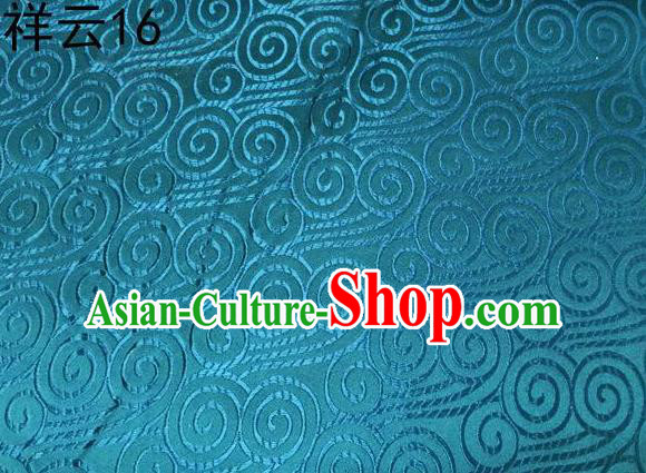 Traditional Asian Chinese Handmade Embroidery Auspicious Clouds Satin Blue Silk Fabric, Top Grade Nanjing Brocade Tang Suit Hanfu Clothing Fabric Cheongsam Cloth Material