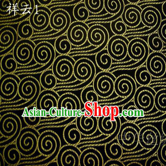 Traditional Asian Chinese Handmade Embroidery Golden Auspicious Clouds Satin Black Silk Fabric, Top Grade Nanjing Brocade Tang Suit Hanfu Clothing Fabric Cheongsam Cloth Material