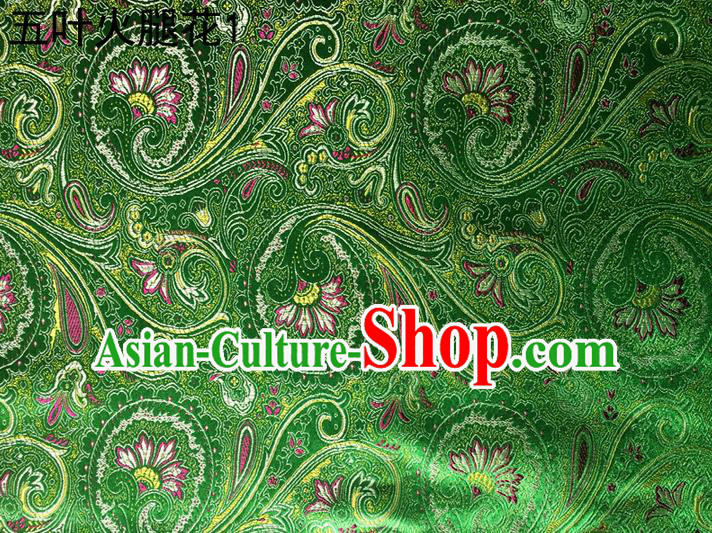 Traditional Asian Chinese Handmade Printing Flowers Satin Tang Suit Green Silk Fabric, Top Grade Nanjing Brocade Ancient Costume Hanfu Clothing Fabric Cheongsam Cloth Material