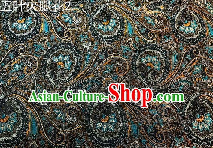 Traditional Asian Chinese Handmade Printing Flowers Satin Tang Suit Black Silk Fabric, Top Grade Nanjing Brocade Ancient Costume Hanfu Clothing Fabric Cheongsam Cloth Material