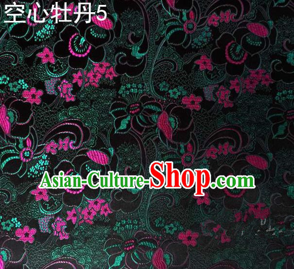 Traditional Asian Chinese Handmade Embroidery Peony Flowers Satin Tang Suit Deep Green Silk Fabric, Top Grade Nanjing Brocade Ancient Costume Hanfu Clothing Fabric Cheongsam Cloth Material