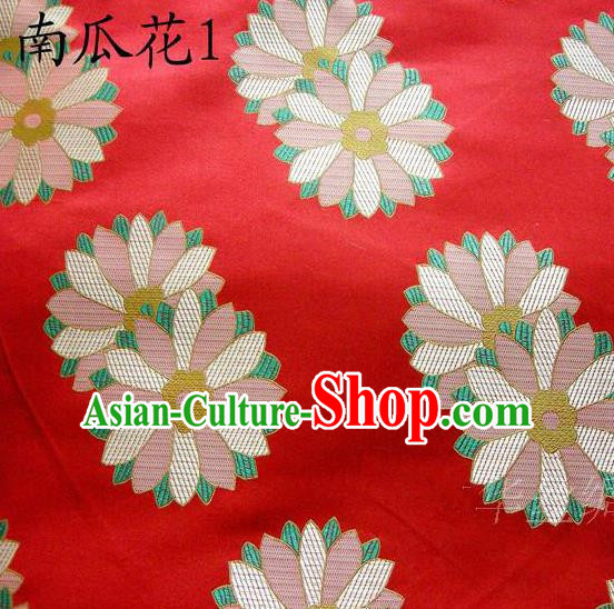 Traditional Asian Chinese Handmade Printing Cushaw Flower Satin Tang Suit Red Silk Fabric, Top Grade Nanjing Brocade Ancient Costume Hanfu Clothing Fabric Cheongsam Cloth Material
