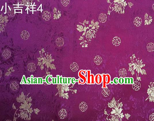 Traditional Asian Chinese Handmade Printing Auspicious Pattern Satin Tang Suit Purple Silk Fabric, Top Grade Nanjing Brocade Ancient Costume Hanfu Clothing Fabric Cheongsam Cloth Material
