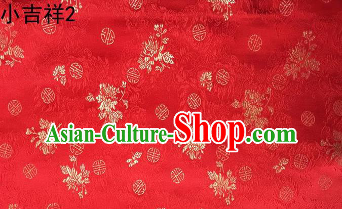 Traditional Asian Chinese Handmade Printing Auspicious Pattern Satin Tang Suit Red Silk Fabric, Top Grade Nanjing Brocade Ancient Costume Hanfu Clothing Fabric Cheongsam Cloth Material