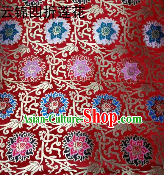 Traditional Asian Chinese Handmade Embroidery Lotus Satin Tang Suit Red Fabric, Nanjing Brocade Ancient Costume Hanfu Xiuhe Suit Cheongsam Cloth Material