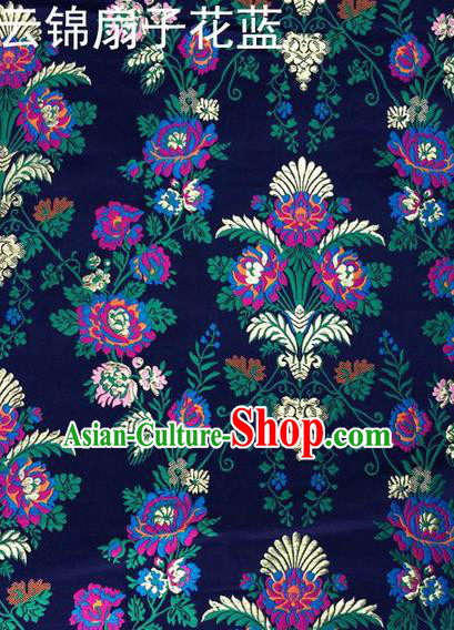 Traditional Asian Chinese Handmade Embroidery Scaevola Nitida Satin Tang Suit Navy Fabric, Nanjing Brocade Ancient Costume Hanfu Xiuhe Suit Cheongsam Cloth Material