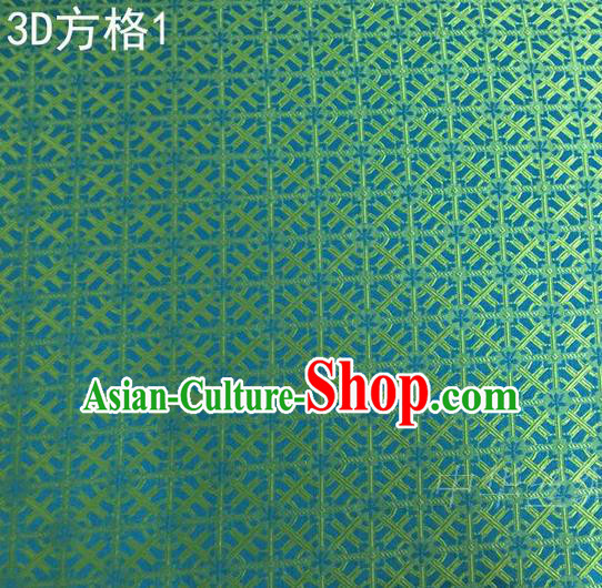 Traditional Asian Chinese Handmade Embroidery Square Lattice Silk Satin Tang Suit Green Fabric, Nanjing Brocade Ancient Costume Hanfu Cheongsam Cloth Material
