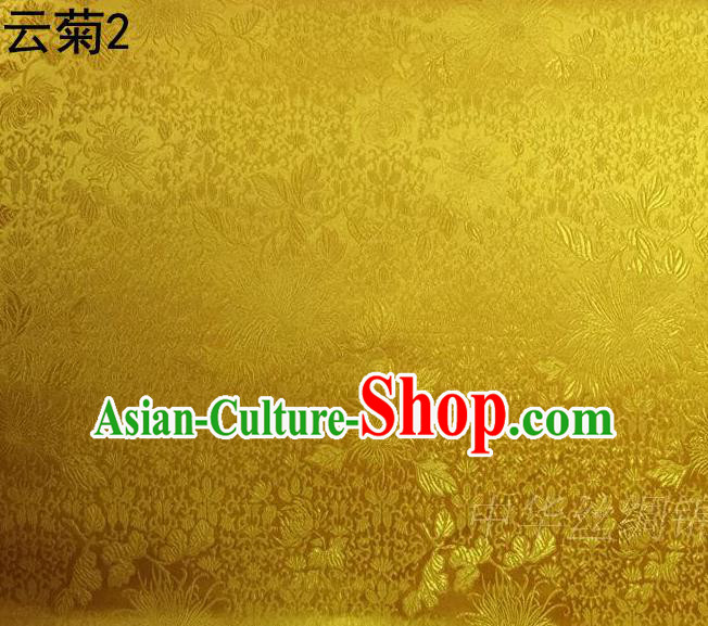 Traditional Asian Chinese Handmade Jacquard Weave Embroidery Chrysanthemum Satin Tang Suit Bright Yellow Silk Fabric, Top Grade Nanjing Brocade Ancient Costume Hanfu Clothing Fabric Cheongsam Cloth Material