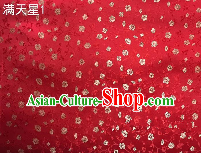 Traditional Asian Chinese Handmade Embroidery Plum Blossom Satin Tang Suit Red Silk Fabric, Top Grade Nanjing Brocade Ancient Costume Hanfu Clothing Fabric Cheongsam Cloth Material