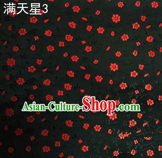 Traditional Asian Chinese Handmade Embroidery Plum Blossom Satin Tang Suit Black Silk Fabric, Top Grade Nanjing Brocade Ancient Costume Hanfu Clothing Fabric Cheongsam Cloth Material