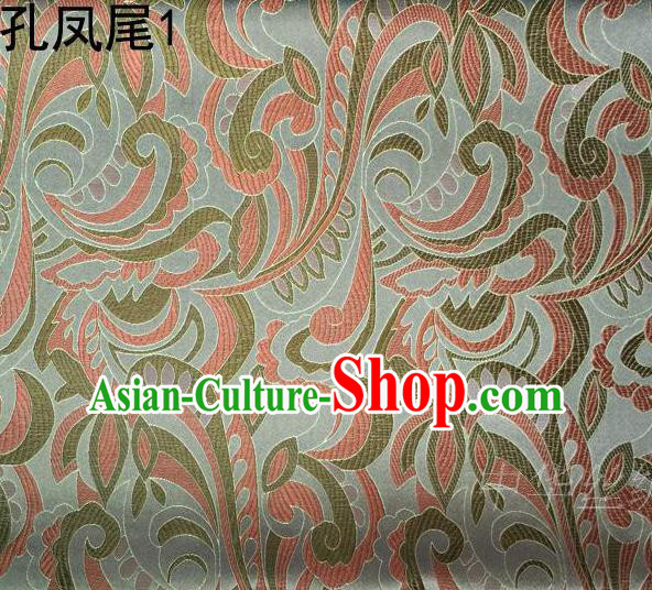 Traditional Asian Chinese Handmade Embroidery Ombre Flowers Satin Tang Suit Grass Green Silk Fabric, Top Grade Nanjing Brocade Ancient Costume Hanfu Clothing Fabric Cheongsam Cloth Material