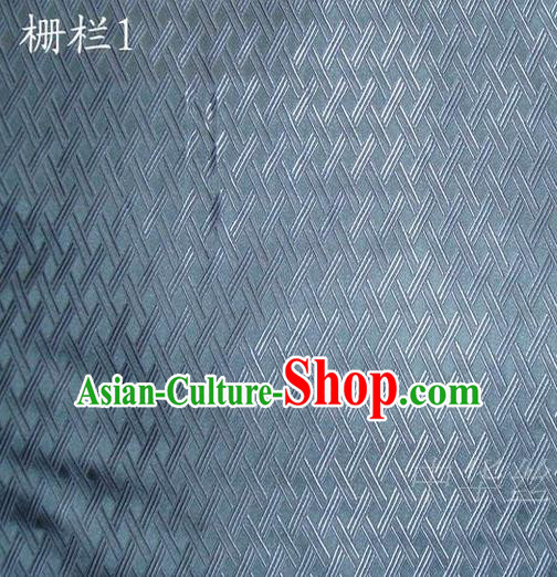 Traditional Asian Chinese Handmade Embroidery Fence Pattern Satin Tang Suit Blue Silk Fabric, Top Grade Nanjing Brocade Ancient Costume Hanfu Clothing Cheongsam Cloth Material