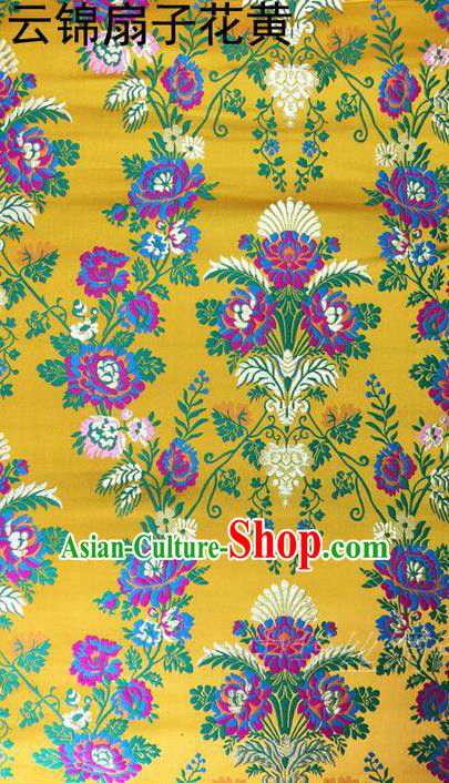Traditional Asian Chinese Handmade Embroidery Flowers Satin Tang Suit Yellow Silk Fabric, Top Grade Nanjing Brocade Ancient Wedding Costume Hanfu Clothing Cheongsam Cloth Material