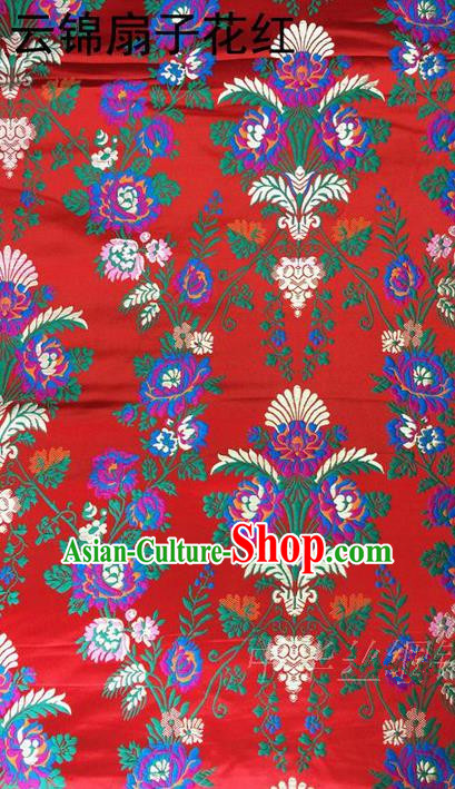 Traditional Asian Chinese Handmade Embroidery Flowers Satin Tang Suit Red Silk Fabric, Top Grade Nanjing Brocade Ancient Wedding Costume Hanfu Clothing Cheongsam Cloth Material