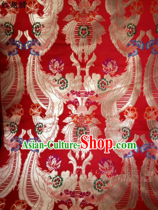Traditional Asian Chinese Handmade Embroidery Flowers Satin Xiuhe Suit Red Silk Fabric, Top Grade Nanjing Brocade Ancient Wedding Costume Hanfu Clothing Cheongsam Cloth Material