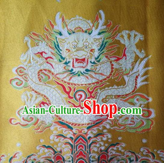 Traditional Asian Chinese Handmade Embroidery Dragons Satin Xiuhe Suit Yellow Silk Fabric, Top Grade Nanjing Brocade Ancient Wedding Costume Hanfu Clothing Cheongsam Cloth Material