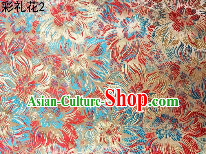 Traditional Asian Chinese Handmade Embroidery Fireworks Satin Wedding Tang Suit Golden Silk Fabric, Top Grade Nanjing Brocade Ancient Costume Hanfu Tibetan Clothing Cheongsam Cloth Material