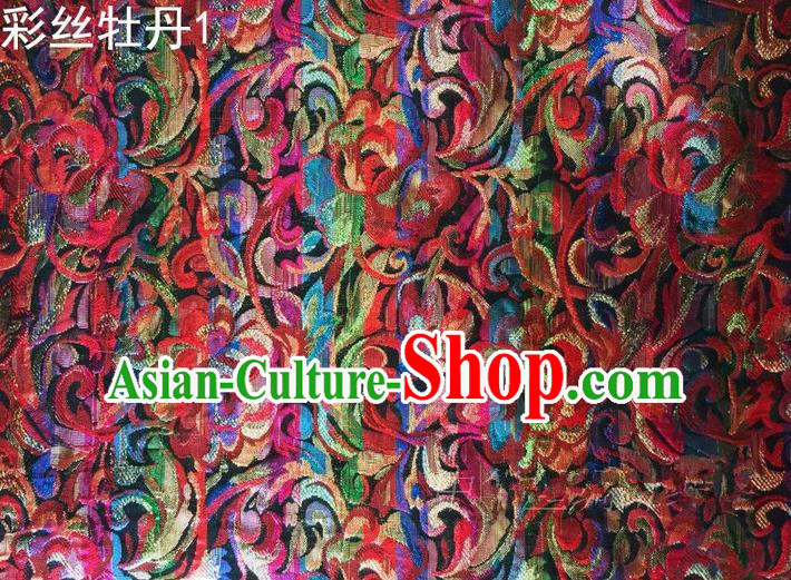 Traditional Asian Chinese Handmade Printing Gold Wire Roses Satin Wedding Tang Suit Silk Fabric, Top Grade Nanjing Brocade Ancient Costume Hanfu Tibetan Clothing Cheongsam Cloth Material