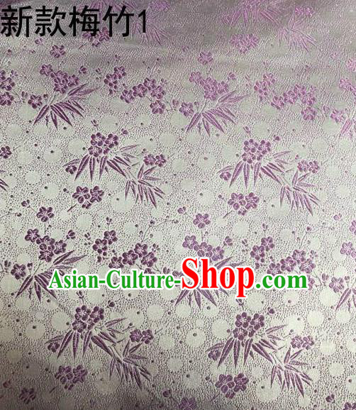 Traditional Asian Chinese Handmade Embroidery Plum Bamboo Silk Satin Tang Suit Lilac Fabric, Nanjing Brocade Ancient Costume Hanfu Cheongsam Cloth Material