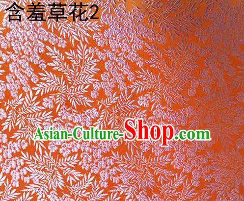 Traditional Asian Chinese Handmade Embroidery Mimosa Pudica Silk Satin Tang Suit Orange Fabric, Nanjing Brocade Ancient Costume Hanfu Cheongsam Cloth Material