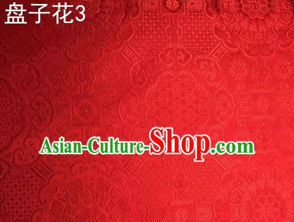 Traditional Asian Chinese Handmade Embroidery Flowers Mongolian Robe Silk Satin Tang Suit Red Fabric, Nanjing Brocade Ancient Costume Hanfu Cheongsam Cloth Material