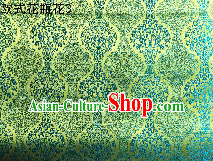 Traditional Asian Chinese Handmade Embroidery Vase Silk Satin Tang Suit Green Fabric, Nanjing Brocade Ancient Costume Hanfu Cheongsam Cloth Material