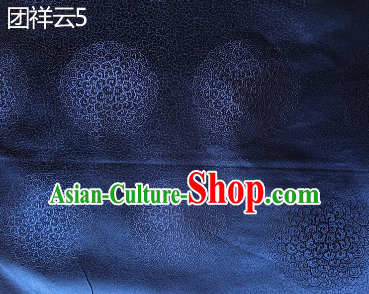 Traditional Asian Chinese Handmade Embroidery Round Auspicious Clouds Silk Satin Tang Suit Navy Mongolian Robe Fabric, Nanjing Brocade Ancient Costume Hanfu Cheongsam Cloth Material