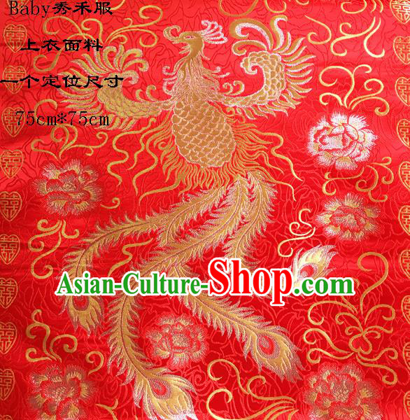 Traditional Asian Chinese Handmade Embroidery Phoenix Silk Satin Tang Suit Xiuhe Suit Red Fabric, Nanjing Brocade Ancient Costume Hanfu Cheongsam Cloth Material
