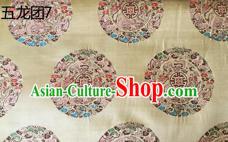 Traditional Asian Chinese Handmade Embroidery Dragon Pattern Silk Satin Tang Suit Xiuhe Suit Light Golden Fabric, Nanjing Brocade Ancient Costume Hanfu Cheongsam Cloth Material