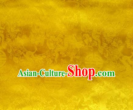 Traditional Asian Chinese Handmade Embroidery Flowers Pattern Silk Satin Tang Suit Mandarin Emperor Robe Golden Fabric, Nanjing Brocade Ancient Costume Hanfu Cheongsam Cloth Material