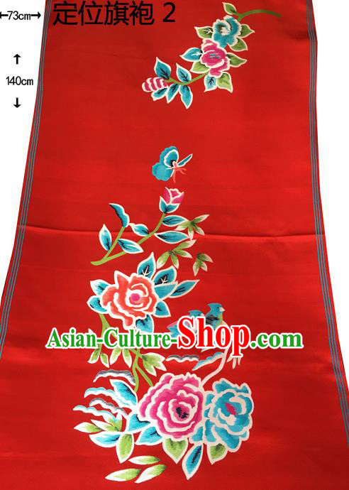 Traditional Asian Chinese Handmade Embroidery Peony Silk Satin Tang Suit Wedding Red Fabric, Nanjing Brocade Ancient Costume Hanfu Cheongsam Cloth Material