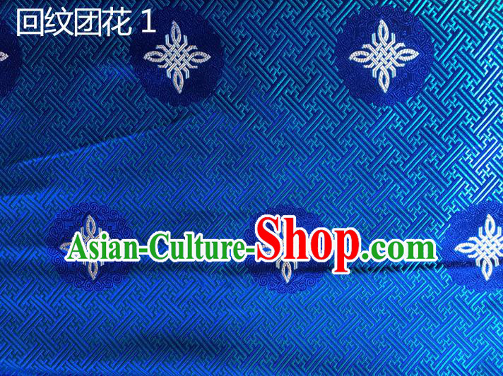 Traditional Asian Chinese Handmade Embroidery Chinese Knot Silk Satin Tang Suit Blue Fabric, Nanjing Brocade Ancient Costume Hanfu Cheongsam Cloth Material
