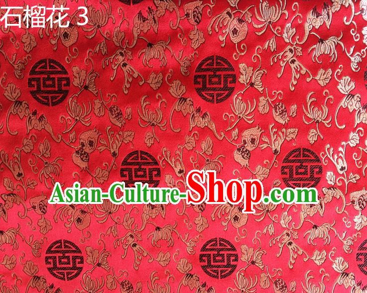 Traditional Asian Chinese Handmade Embroidery Pomegranate Flower Silk Satin Tang Suit Red Fabric, Nanjing Brocade Ancient Costume Hanfu Cheongsam Cloth Material