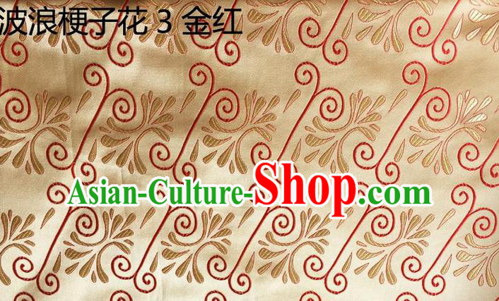 Traditional Asian Chinese Handmade Embroidery Wave Stem Flowers Silk Satin Tang Suit Golden Fabric, Nanjing Brocade Ancient Costume Hanfu Cheongsam Cloth Material