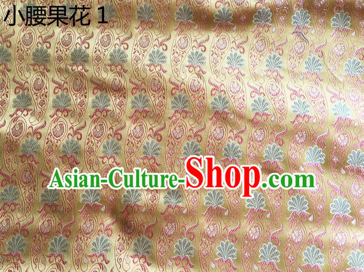 Traditional Asian Chinese Handmade Embroidery Paisley Flowers Silk Satin Tang Suit Golden Fabric, Nanjing Brocade Ancient Costume Hanfu Cheongsam Cloth Material