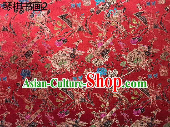 Traditional Asian Chinese Handmade Embroidery Wine Bottles Silk Satin Tang Suit Red Fabric Drapery, Nanjing Brocade Ancient Costume Hanfu Cheongsam Cloth Material
