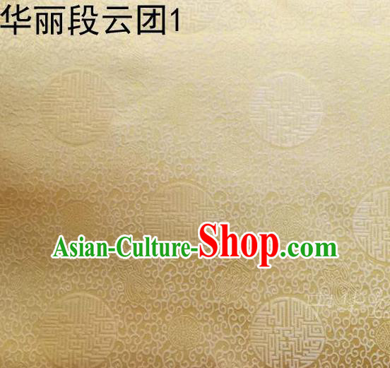 Traditional Asian Chinese Handmade Embroidery Cloud Cluster Silk Satin Tang Suit Yellow Fabric, Nanjing Brocade Ancient Costume Hanfu Cheongsam Cloth Material