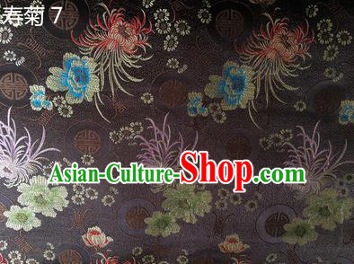 Traditional Asian Chinese Handmade Embroidery Marguerite Flowers Silk Satin Tang Suit Deep Grey Fabric Drapery, Nanjing Brocade Ancient Costume Hanfu Cheongsam Cloth Material