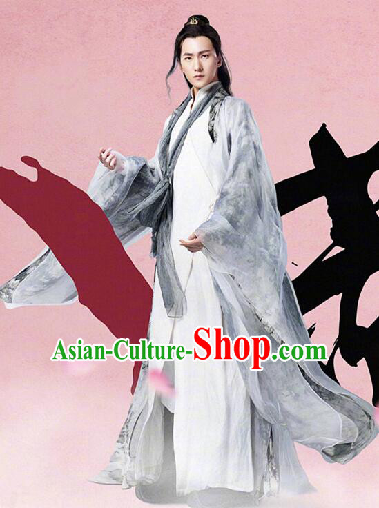Asian Chinese Traditional Crown Prince Costume and Headpiece Complete Set, Films Once Upon a Time China Elegant Hanfu Throne Heirs Clothing for Men