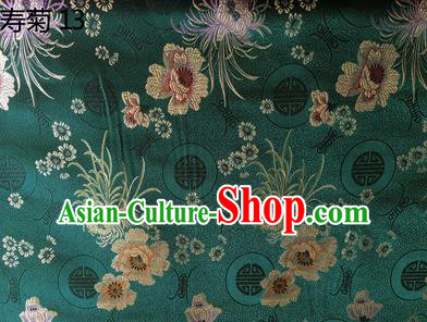 Traditional Asian Chinese Handmade Embroidery Marguerite Flowers Silk Satin Tang Suit Green Fabric Drapery, Nanjing Brocade Ancient Costume Hanfu Cheongsam Cloth Material