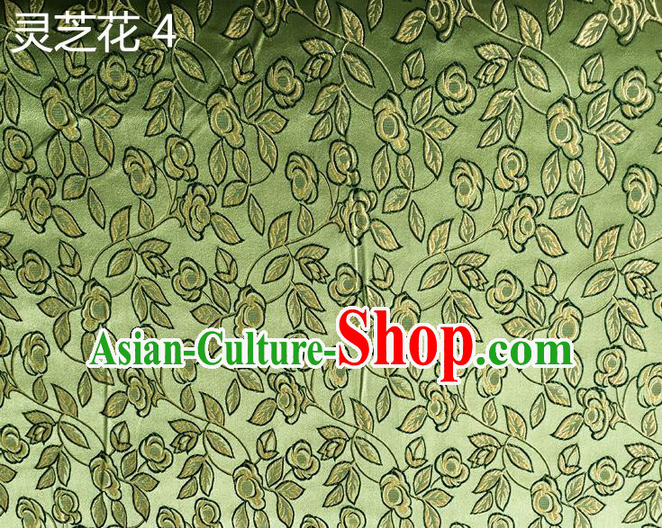 Traditional Asian Chinese Handmade Embroidery Ganoderma Flowers Silk Satin Tang Suit Green Fabric Drapery, Nanjing Brocade Ancient Costume Hanfu Cheongsam Cloth Material
