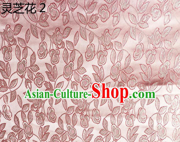 Traditional Asian Chinese Handmade Embroidery Ganoderma Flowers Silk Satin Tang Suit Pink Fabric Drapery, Nanjing Brocade Ancient Costume Hanfu Cheongsam Cloth Material