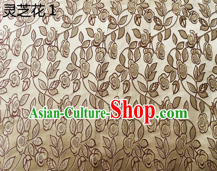 Traditional Asian Chinese Handmade Embroidery Ganoderma Flowers Silk Satin Tang Suit Golden Fabric Drapery, Nanjing Brocade Ancient Costume Hanfu Cheongsam Cloth Material