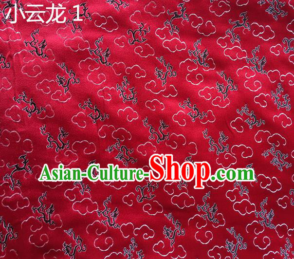 Traditional Asian Chinese Handmade Embroidery Clouds Dragons Silk Satin Tang Suit Red Fabric Drapery, Nanjing Brocade Ancient Costume Hanfu Cheongsam Cloth Material