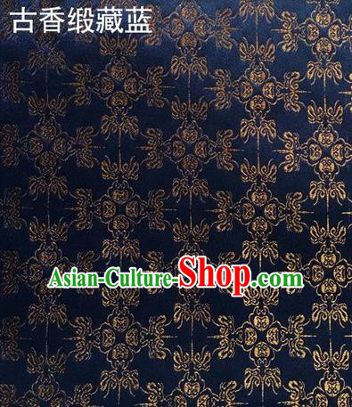 Traditional Asian Chinese Handmade Embroidery Silk Satin Tang Suit Navy Fabric Drapery, Nanjing Brocade Ancient Costume Hanfu Cheongsam Cloth Material