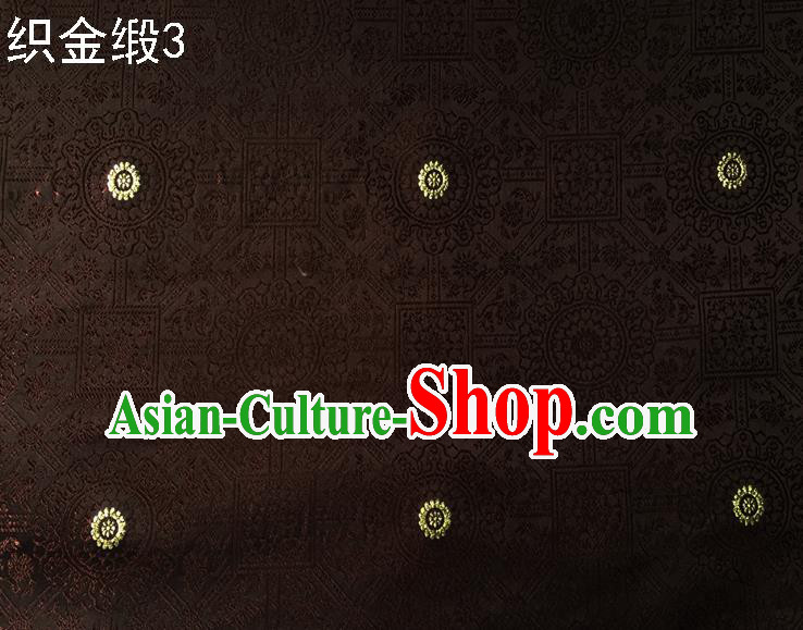 Traditional Asian Chinese Handmade Embroidery Silk Tapestry Satin Tang Suit Brown Fabric Drapery, Nanjing Brocade Ancient Costume Hanfu Cheongsam Cloth Material