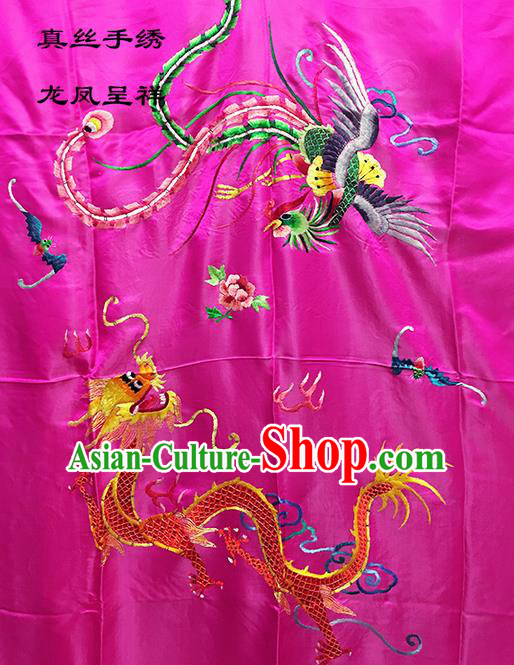 Traditional Asian Chinese Handmade Embroidery Dragon and Phoenix Quilt Cover Silk Tapestry Rosy Fabric Drapery, Top Grade Nanjing Brocade Bed Sheet Cloth Material