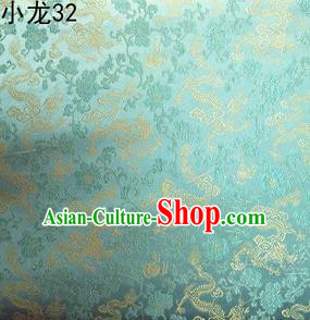 Traditional Asian Chinese Handmade Embroidery Dragons Silk Tapestry Tibetan Clothing Light Green Fabric Drapery, Top Grade Nanjing Brocade Cheongsam Cloth Material