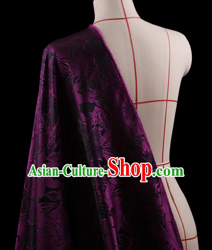 Traditional Asian Chinese Handmade Embroidery Peony Flowers Coat Silk Tapestry Purple Fabric Drapery, Top Grade Nanjing Brocade Ancient Costume Cheongsam Cloth Material