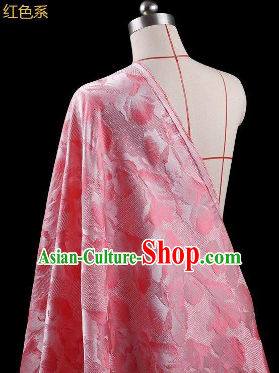 Traditional Asian Chinese Handmade Embroidery Leaf Jacquard Weave Coat Silk Tapestry Pink Fabric Drapery, Top Grade Nanjing Brocade Ancient Costume Cheongsam Cloth Material